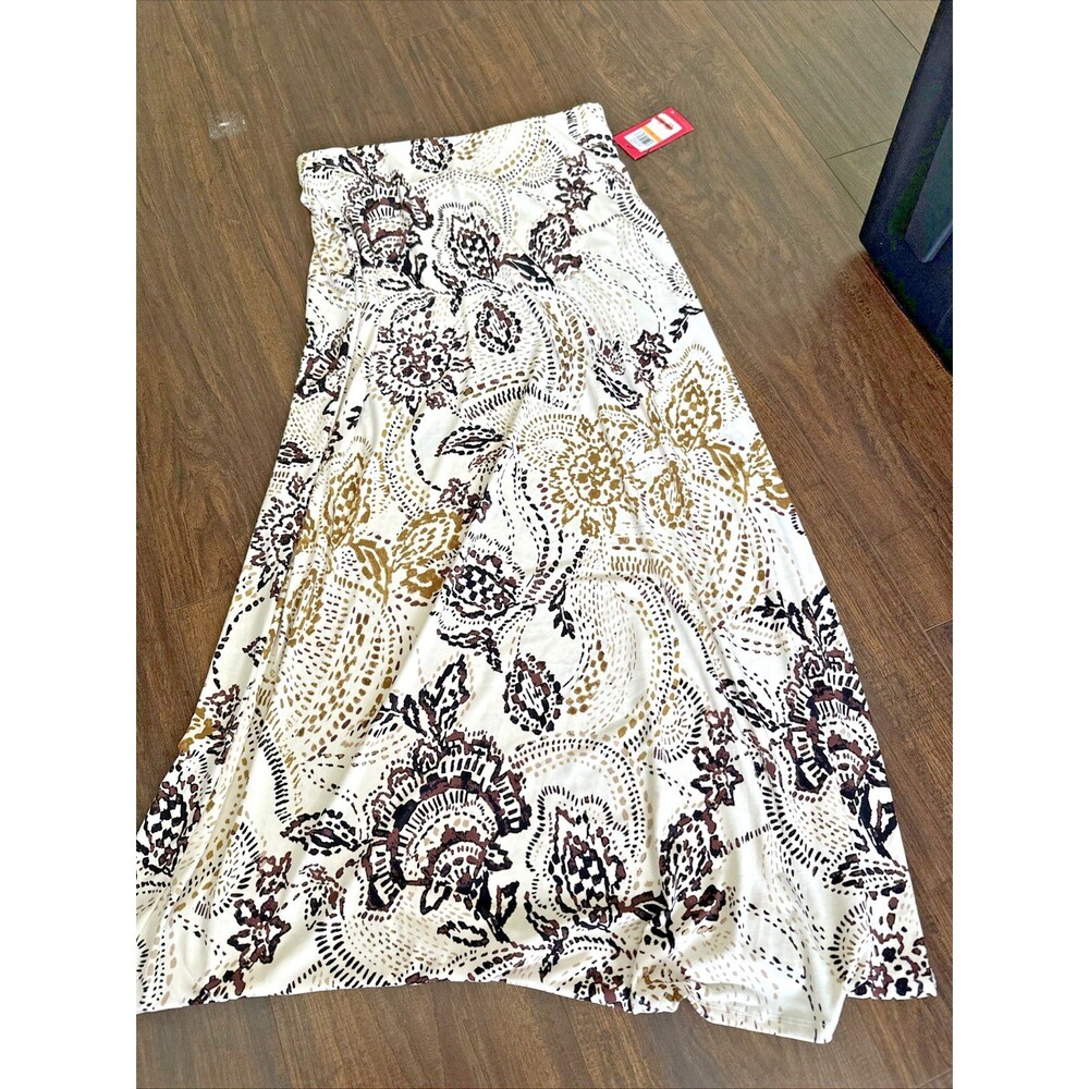 Vince Camuto Women's Floral-Print Pull-On Maxi Skirt Cream Brown Size S - Picture 2 of 6